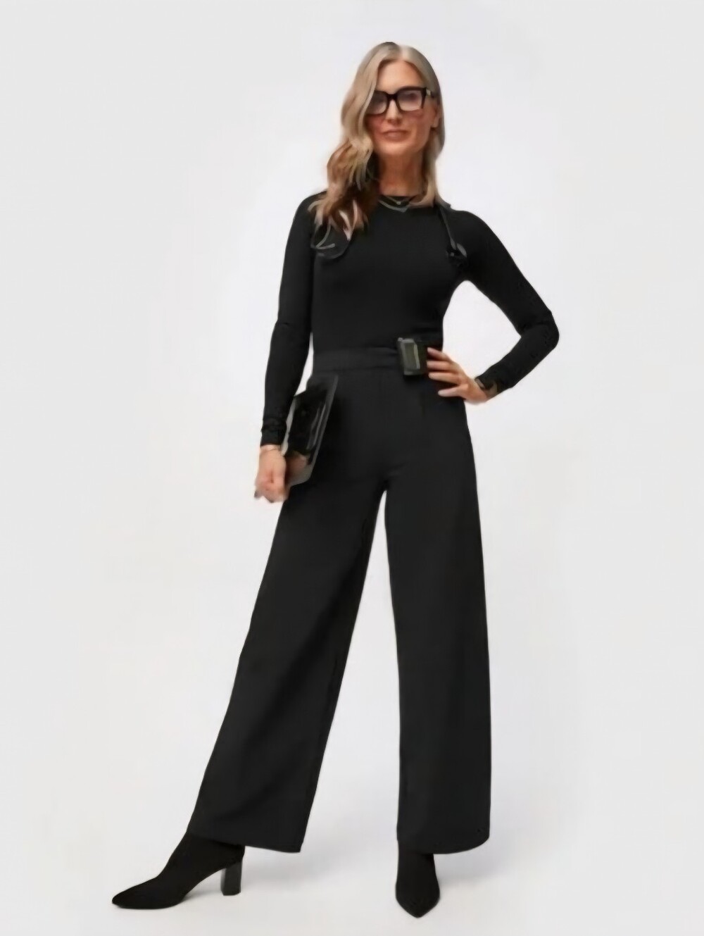 New Figs Pro High Waisted Wide Leg Tailored Trousers Scrubs/Bkack/MTall